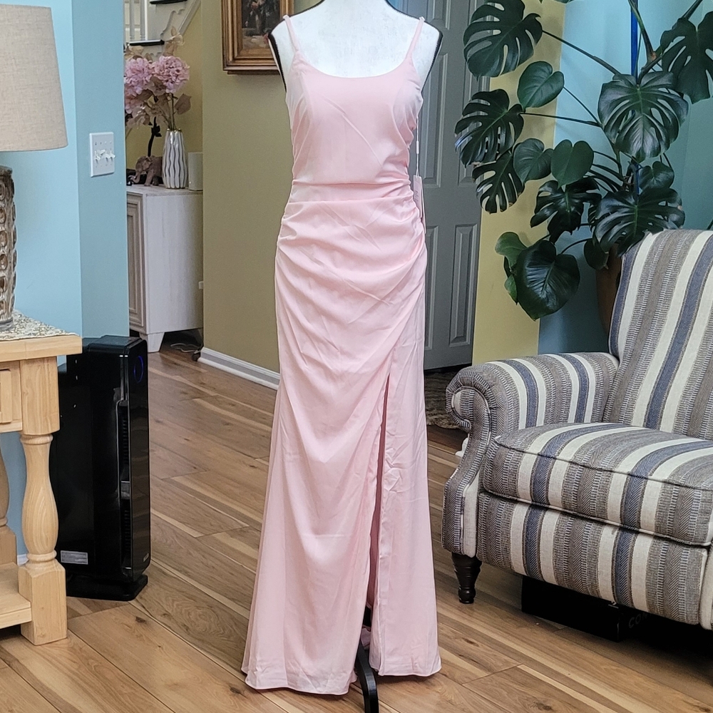 Stacees Blushing Pink Slit Side Cinch Bridesmaid Prom Dress Size 4